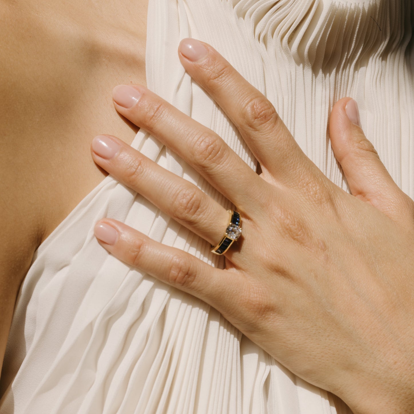 1.16ct Old Mine Lab Diamond and Sapphire Millay Ring