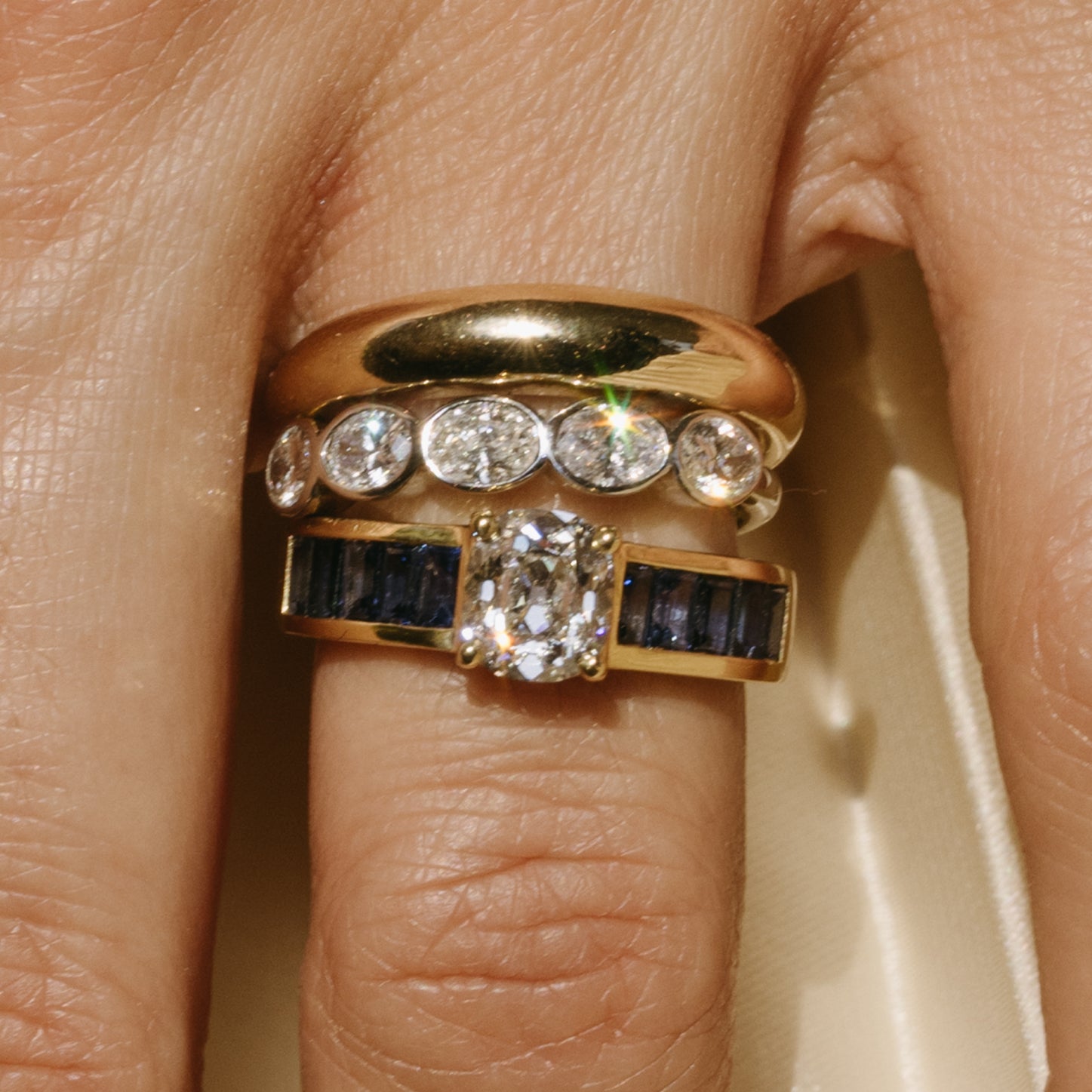 1.16ct Old Mine Lab Diamond and Sapphire Millay Ring