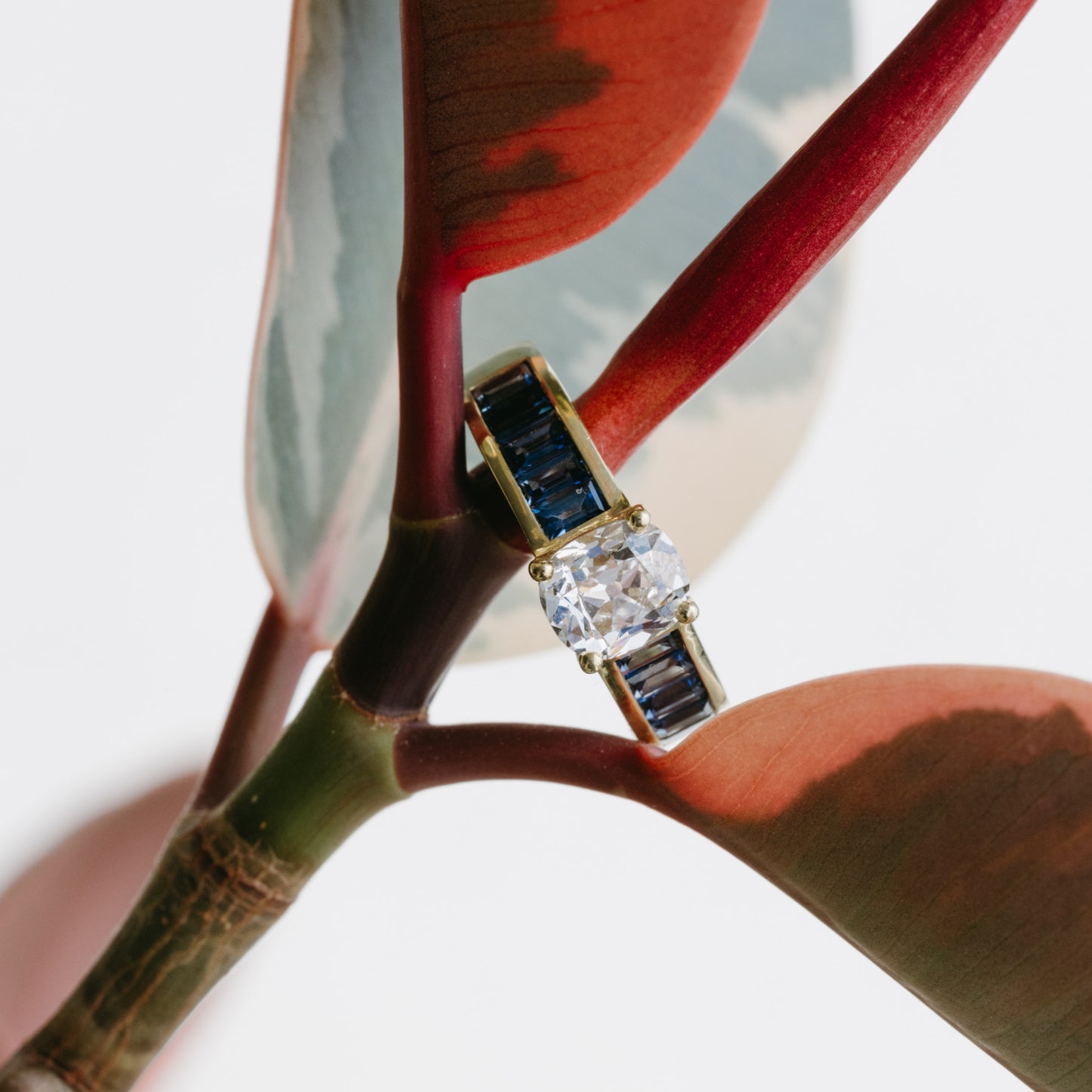 1.16ct Old Mine Lab Diamond and Sapphire Millay Ring