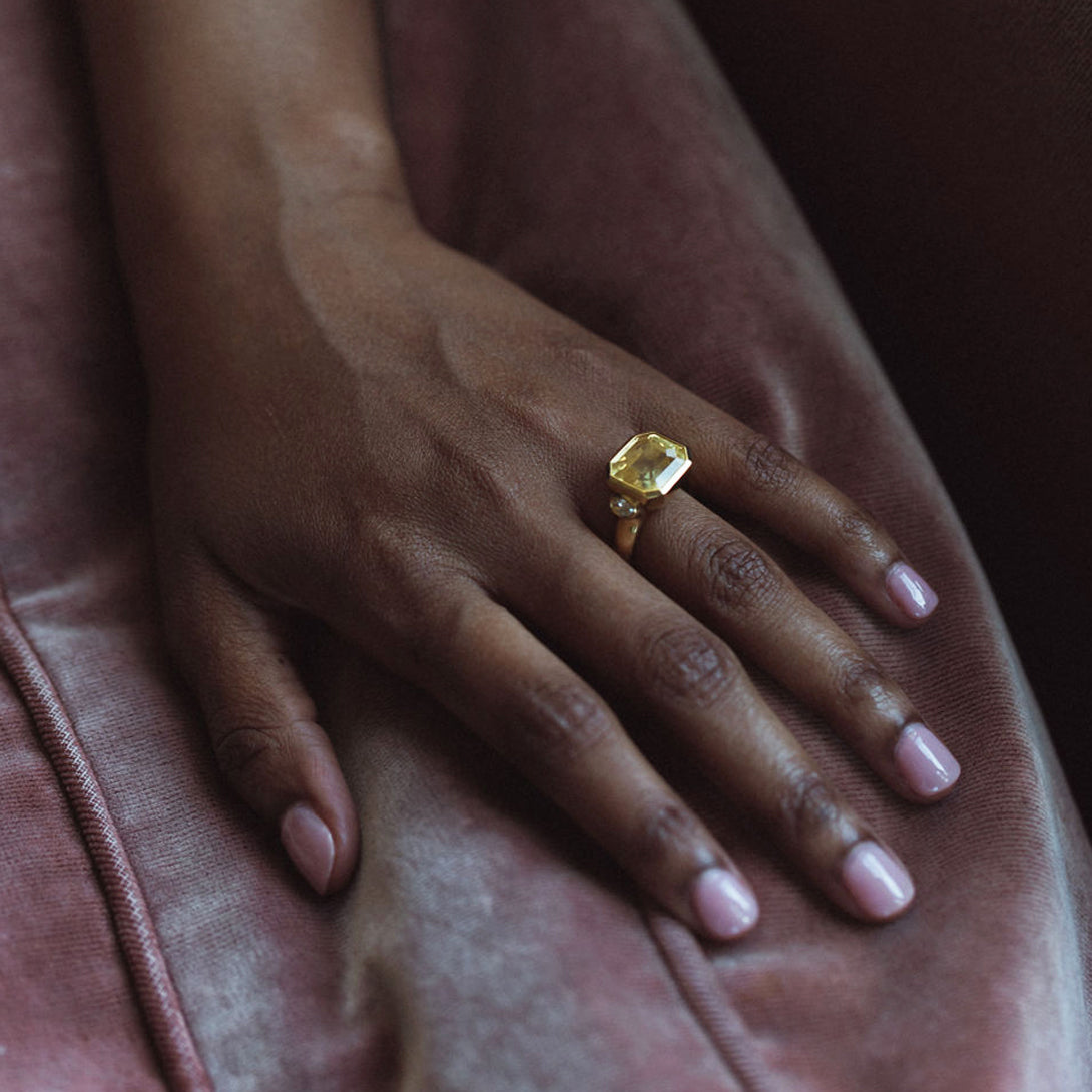 10.24ct Yellow Sapphire and Diamond Three Stone Ring
