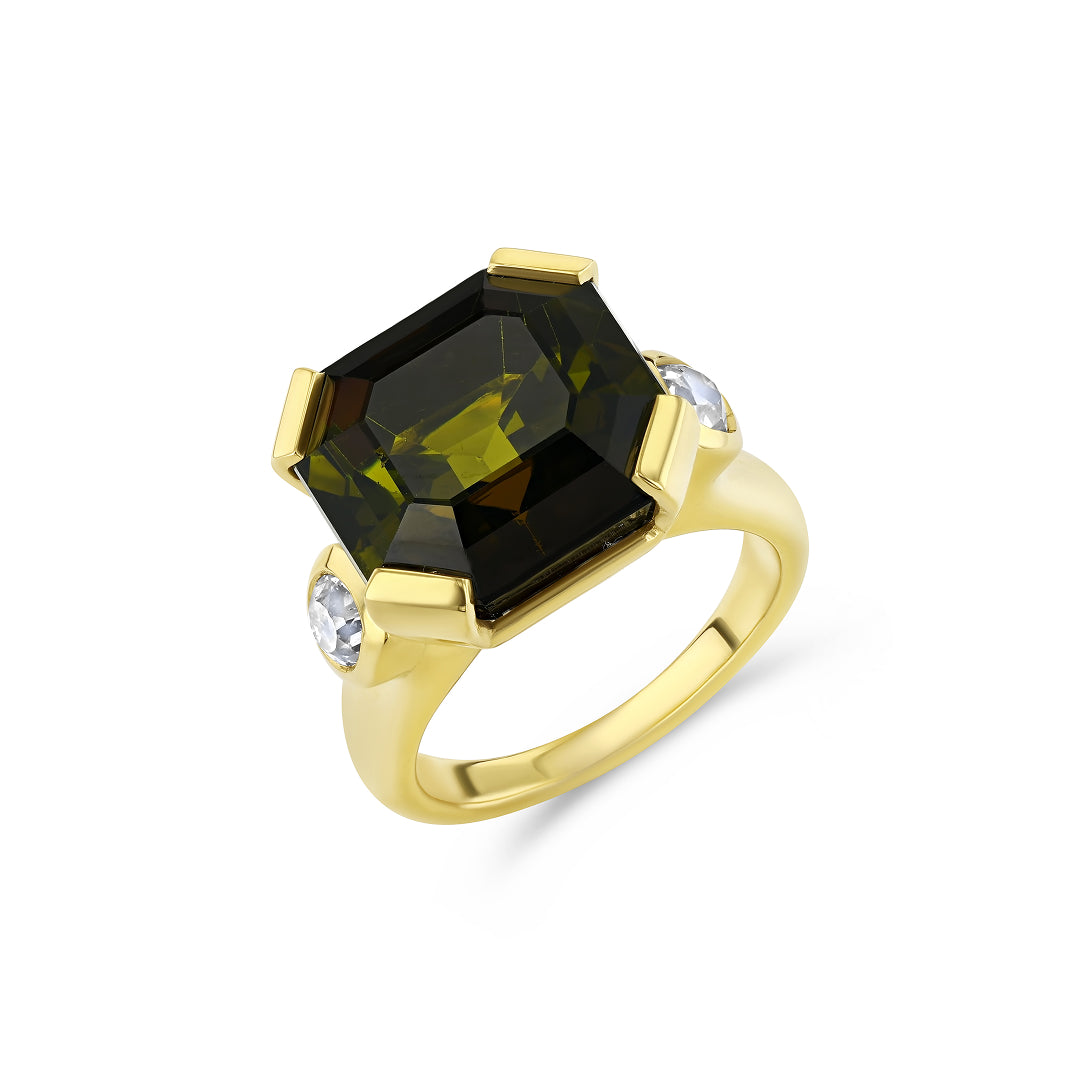 15.86ct Tourmaline & Diamond Three Stone Ring