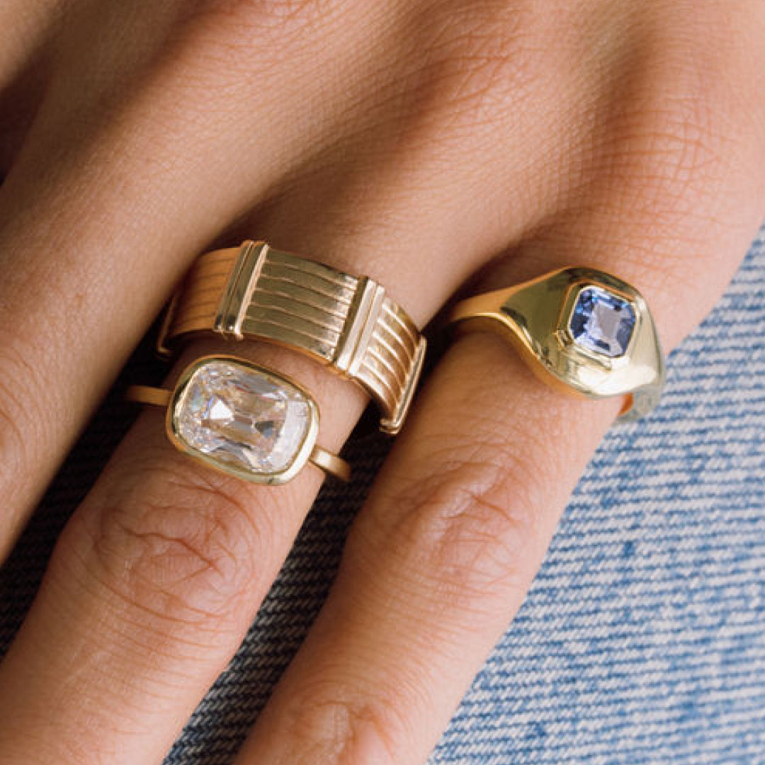 OLD MINE CUT LAB DIAMOND BEZEL RING