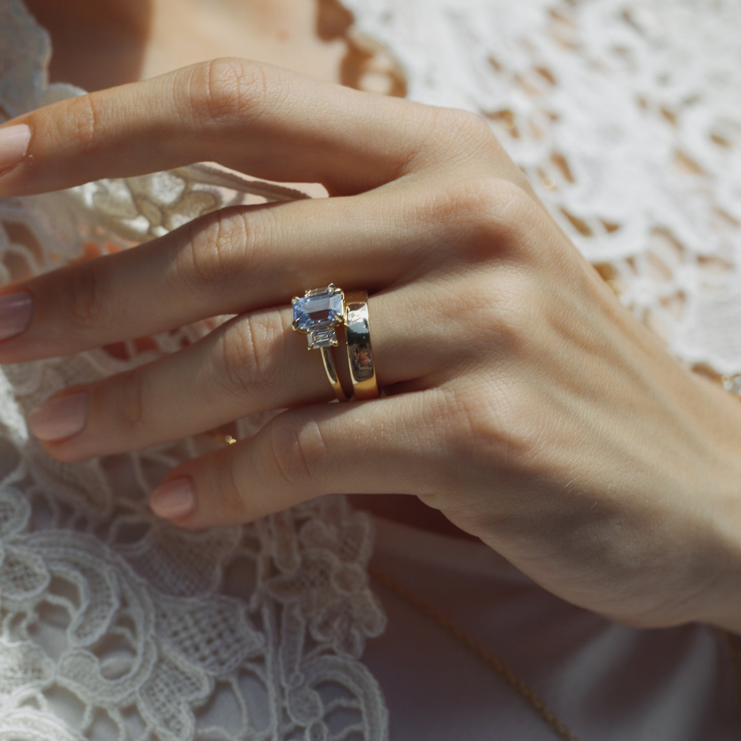 2.67ct Sapphire and Lab Diamond Three Stone Ring