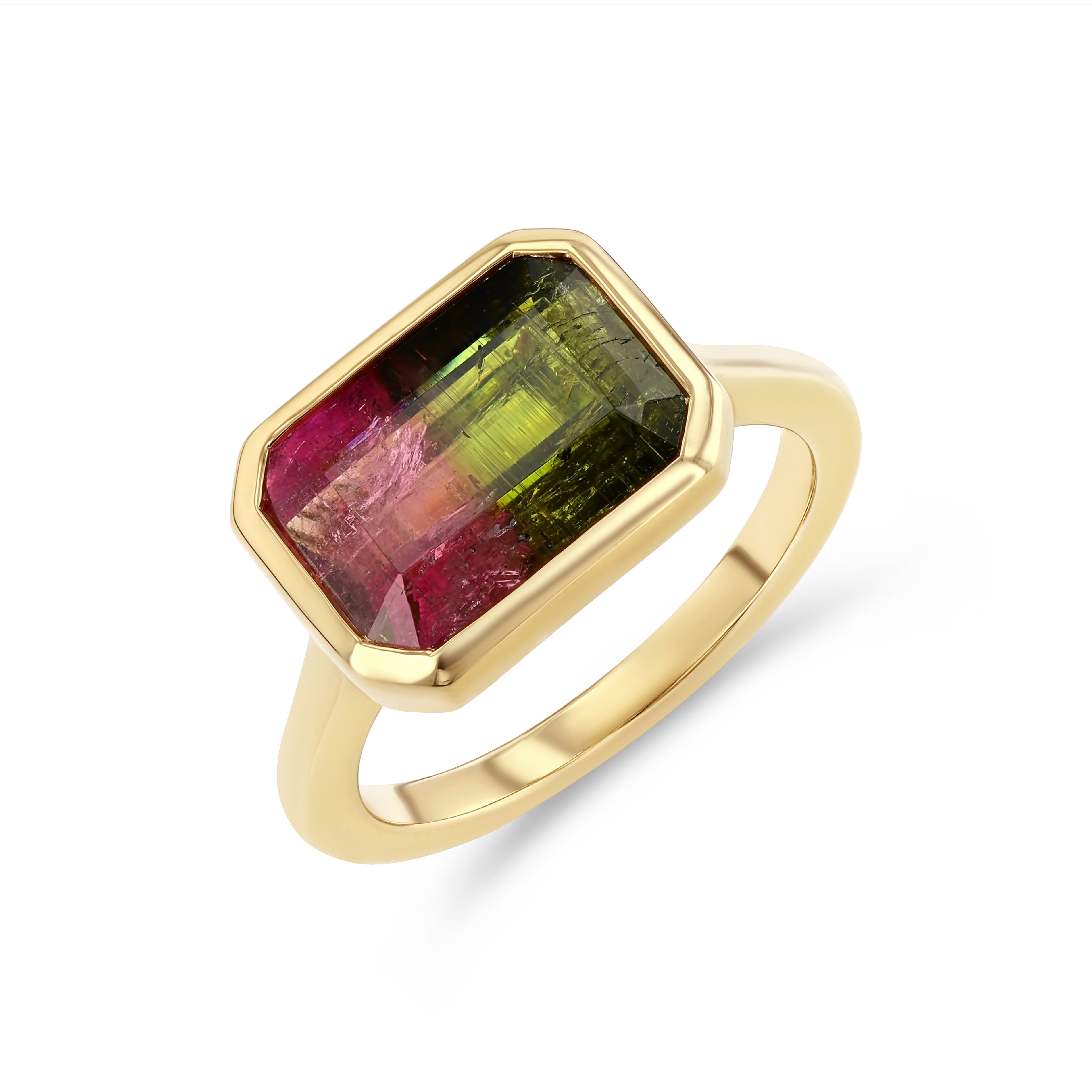 3.70CT WATERMELON TOURMALINE BEZEL RING