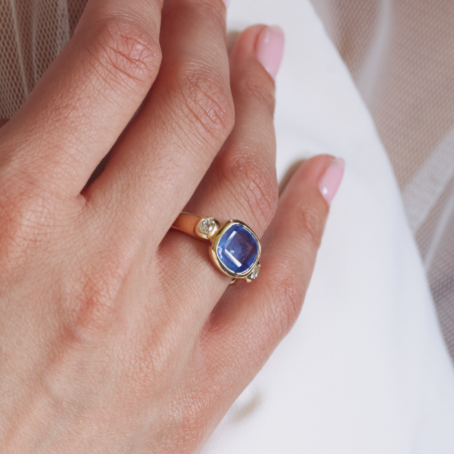 4.48ct Burma Sapphire & Diamond Floating Bezel Ring