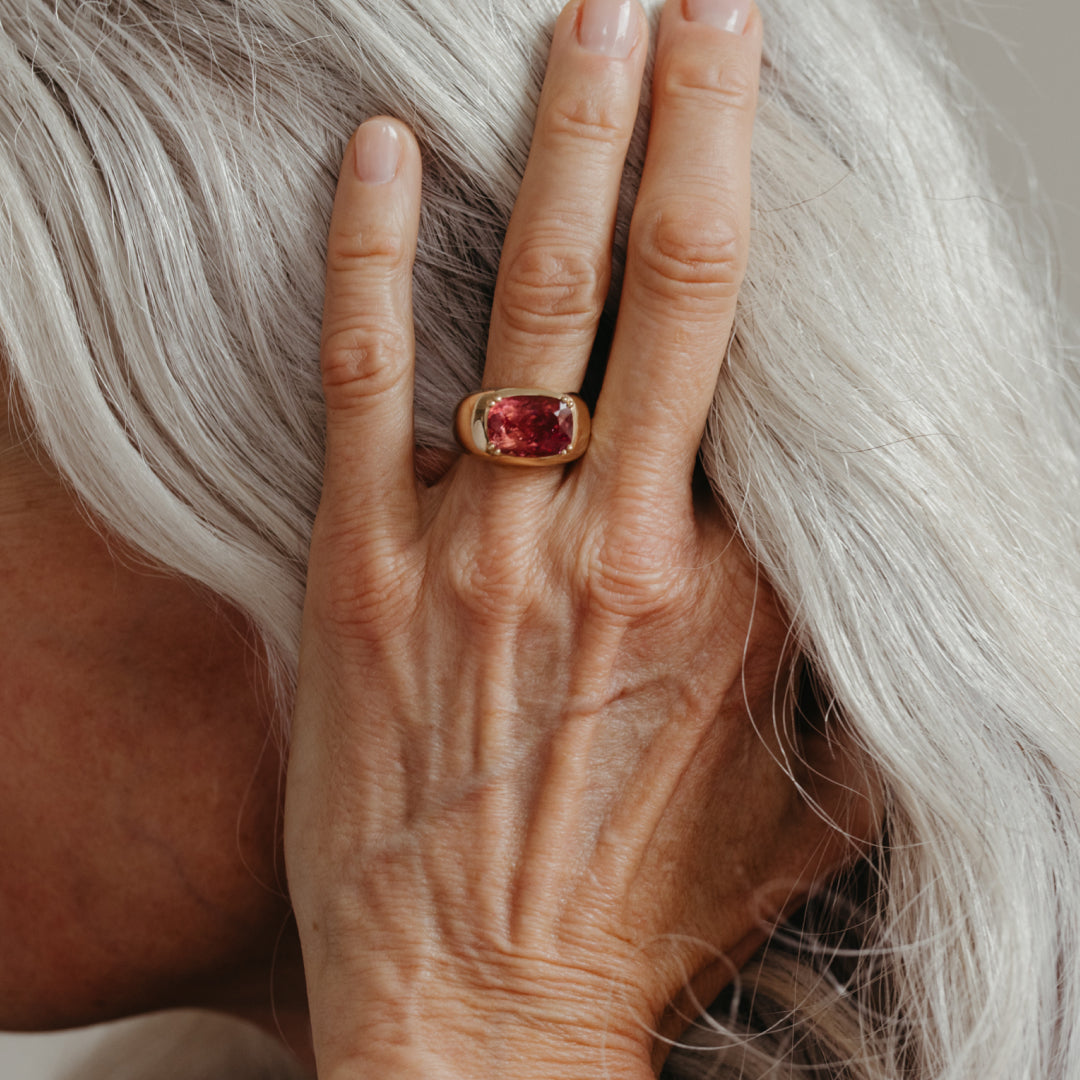 5.94CT PINK TOURMALINE DOUBLE PRONG CLOUD RING
