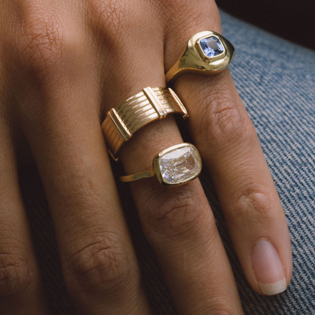 OLD MINE CUT LAB DIAMOND BEZEL RING