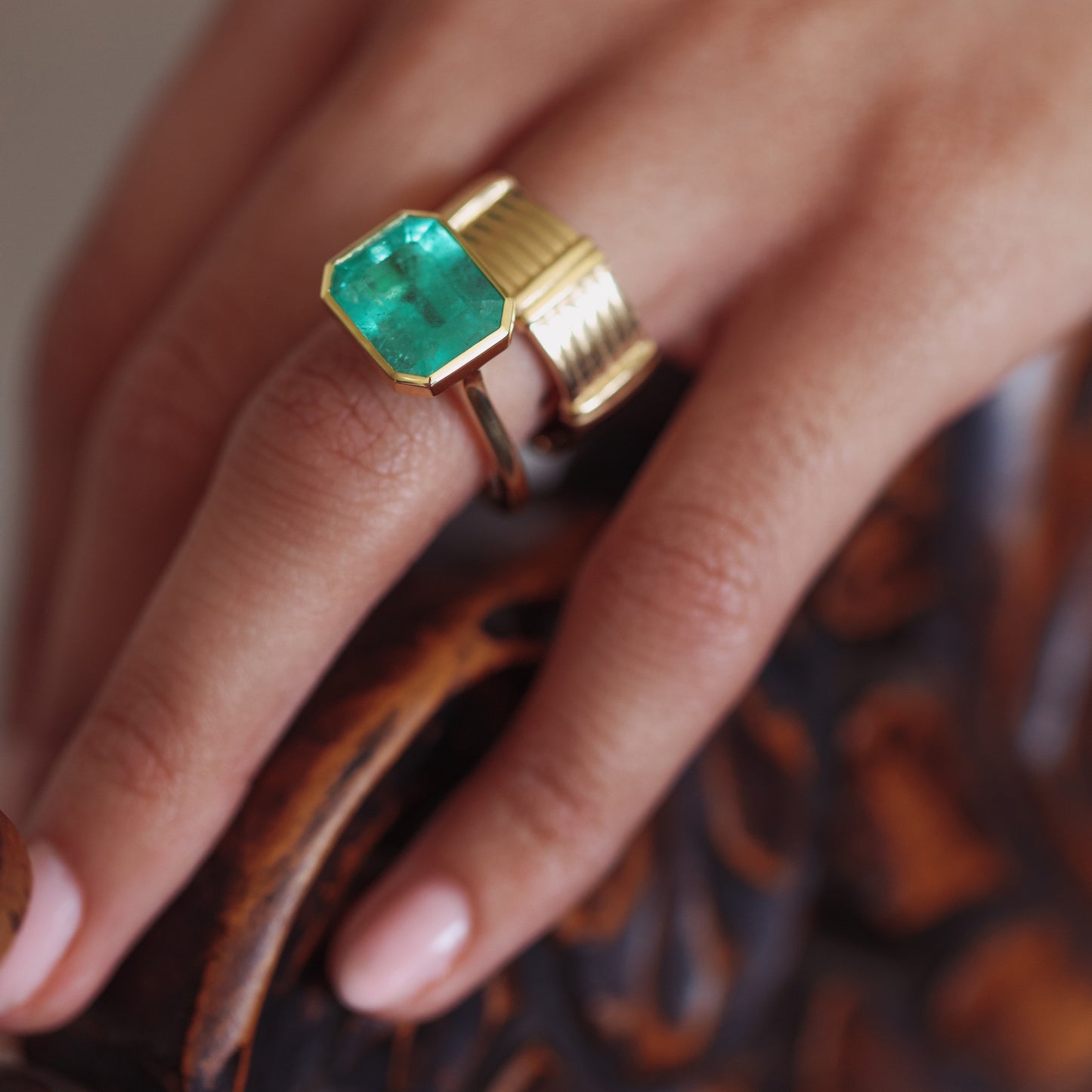 5.36ct Colombian Emerald Bezel Ring