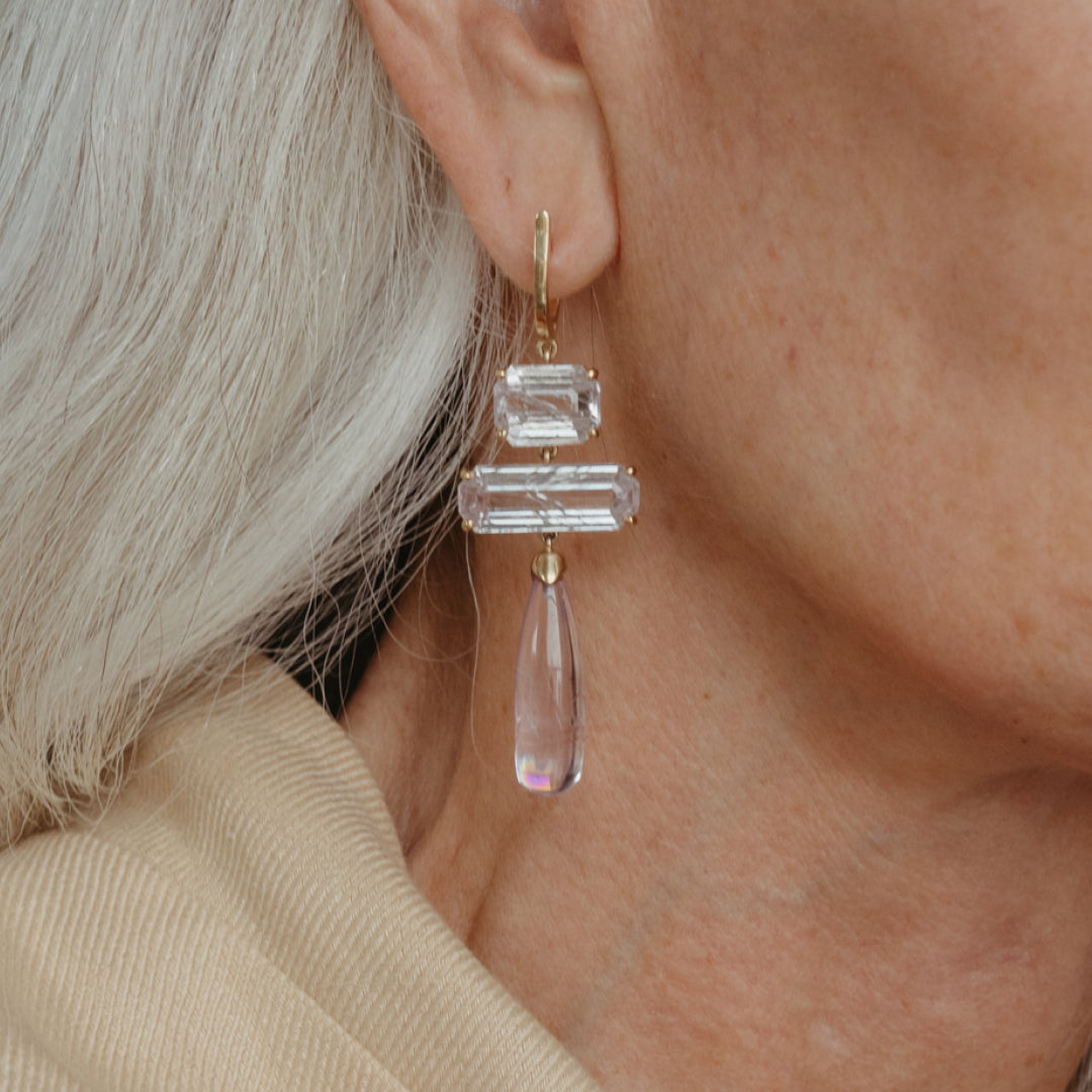KUNZITE TRIPLE DROP EARRINGS