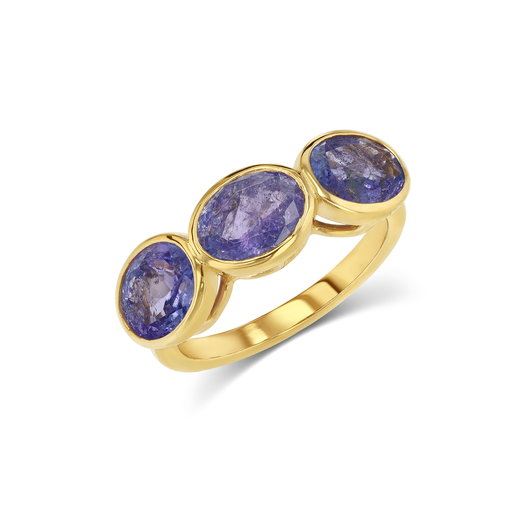 Tanzanite Three Stone Oval Bezel Ring