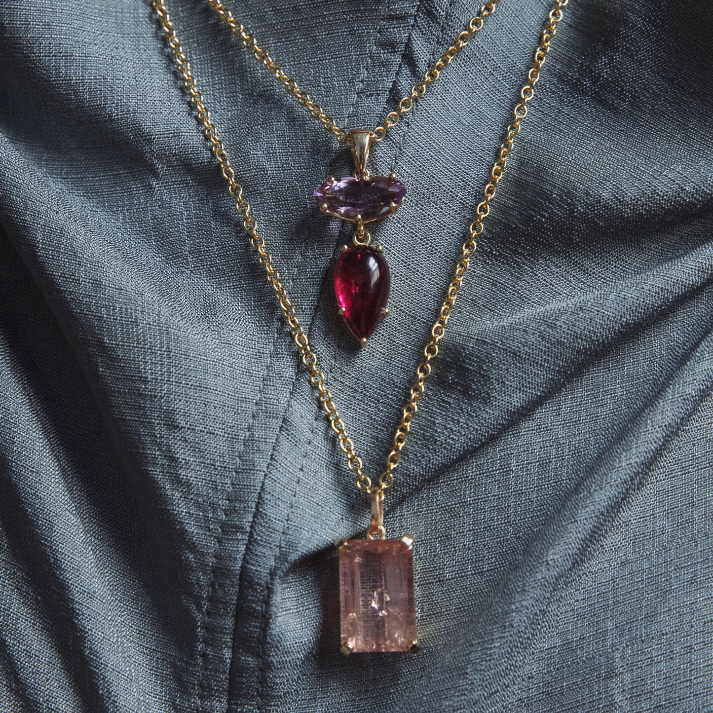 Amethyst and Tourmaline Cabochon Vessel Charm