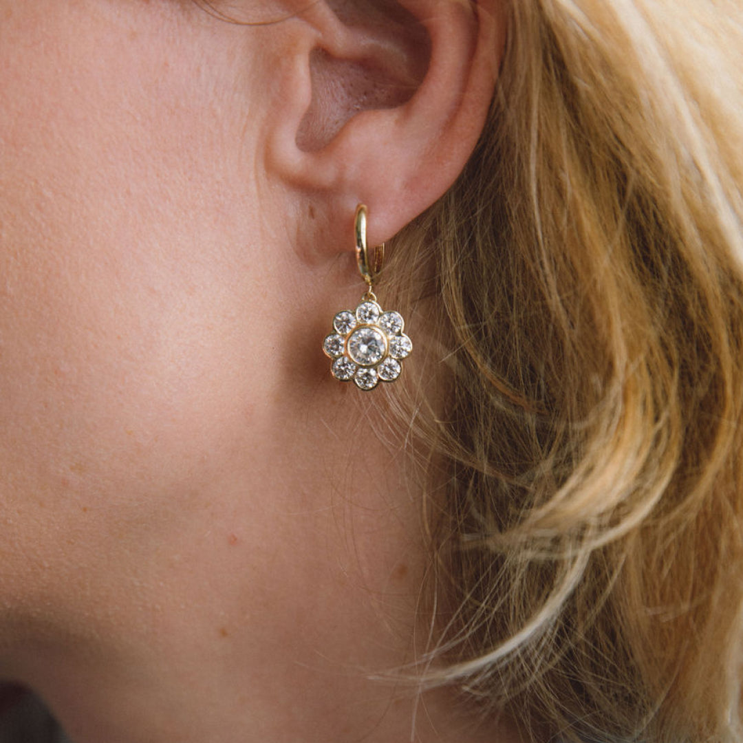 DIAMOND FLOWER DROP EARRINGS