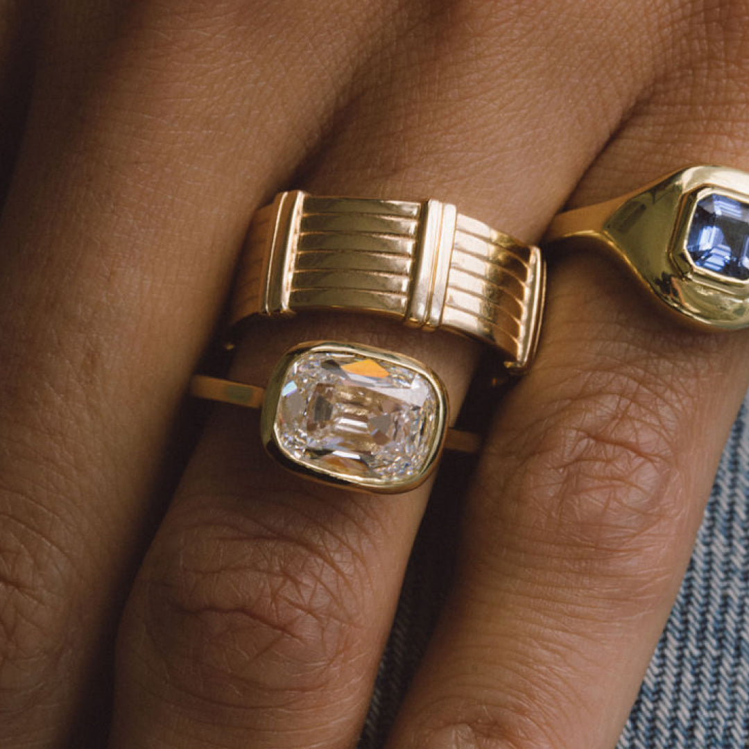 OLD MINE CUT LAB DIAMOND BEZEL RING