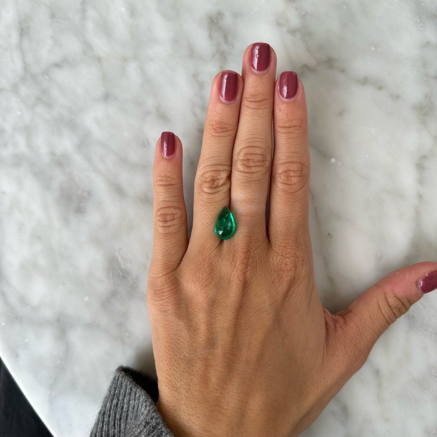 BESPOKE PEAR CABOCHON MUZO EMERALD RING