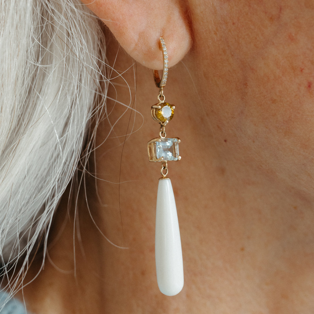 Aquamarine, Sphene, White Coral Drops