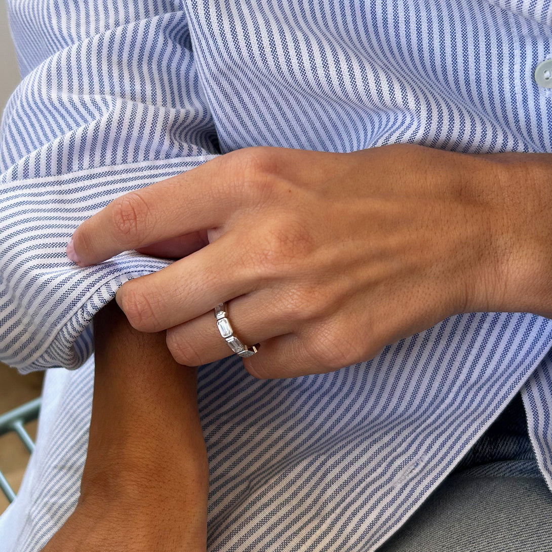 Lab Diamond Emerald Cut Bezel Set Band