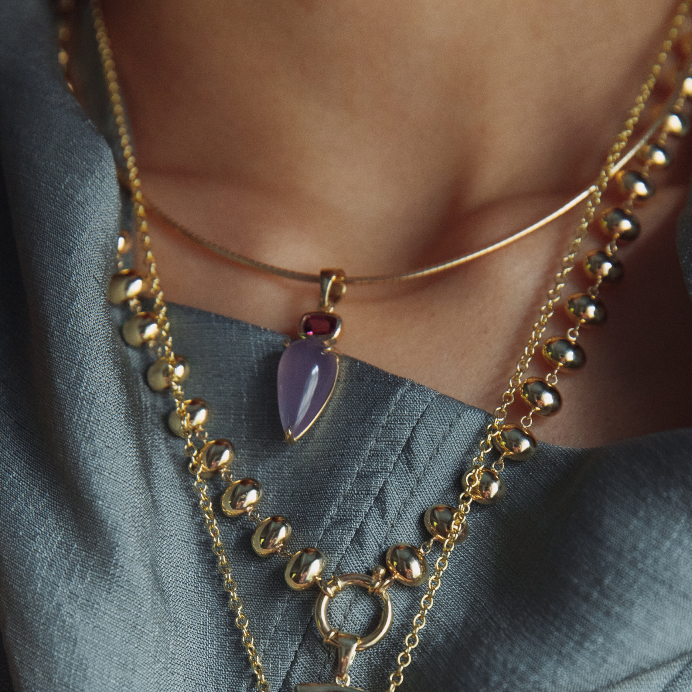 Grape Garnet and Chalcedony Vessel Charm