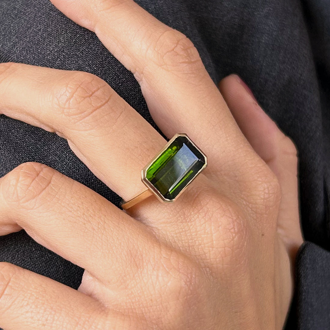 Green Tourmaline Bezel Set Ring