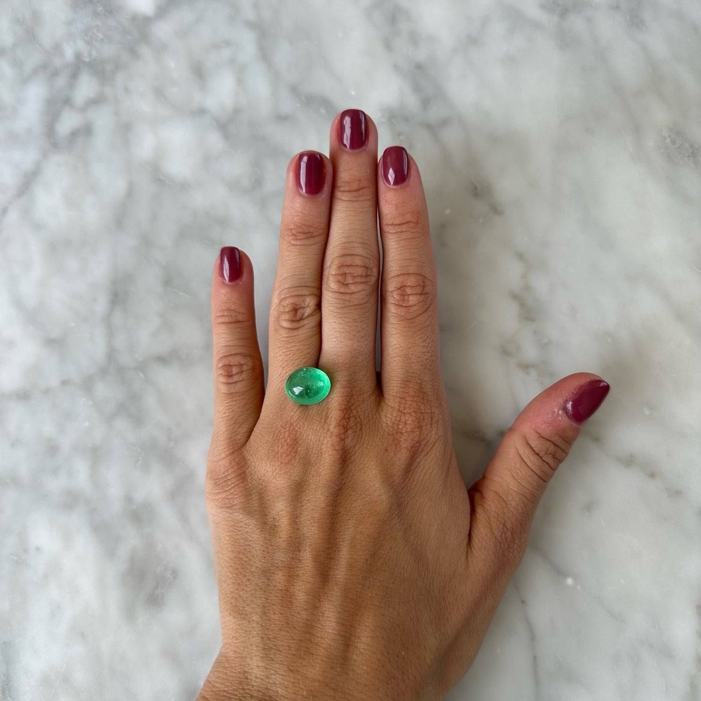 BESPOKE 6.84CT CABOCHON MUZO EMERALD RING
