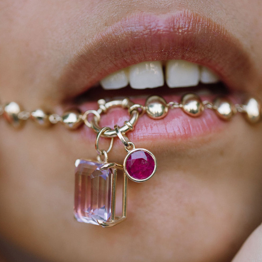 Dark Pink Tourmaline Bezel Set Charm