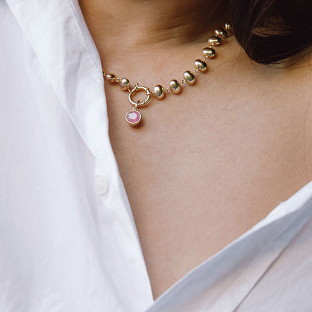 Round Pink Tourmaline Bezel Set Charm