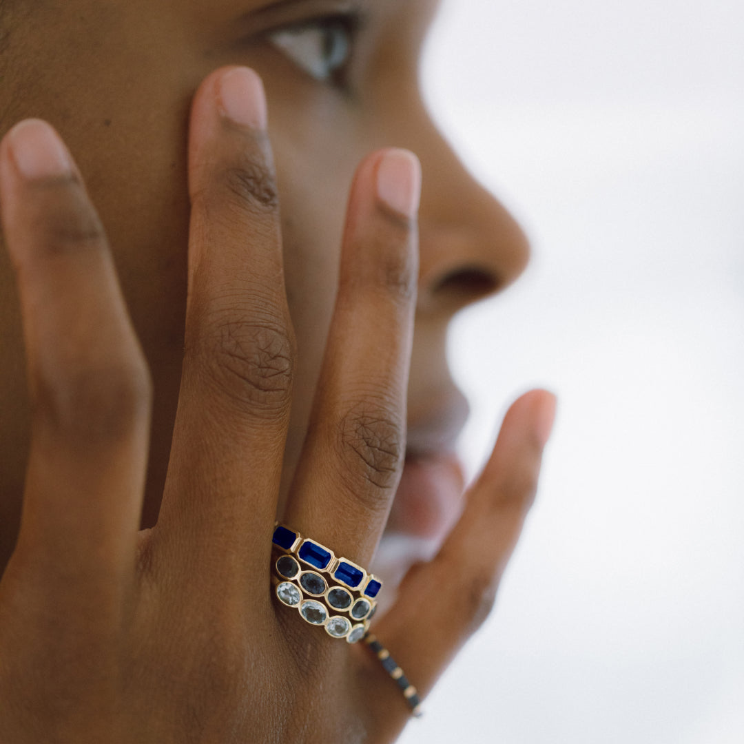 Sapphire Emerald Cut Bezel Set Band