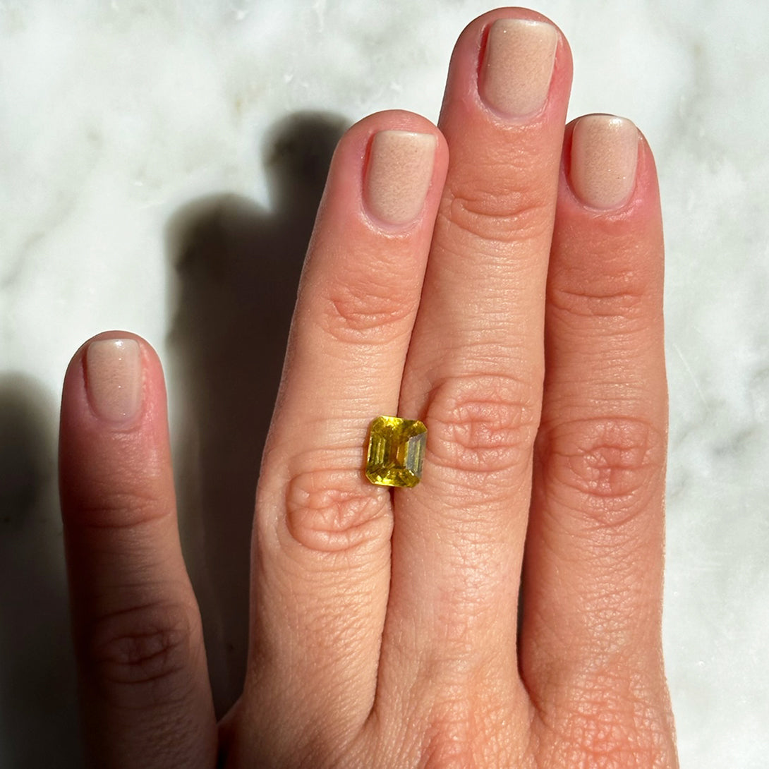 BESPOKE EMERALD CUT SPHENE RING