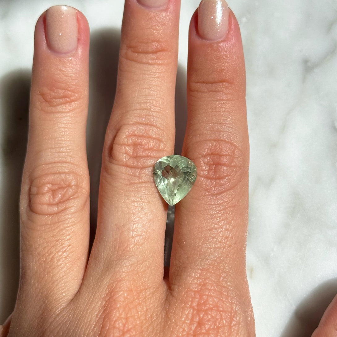 BESPOKE PEAR SHAPED GREEN BERYL RING