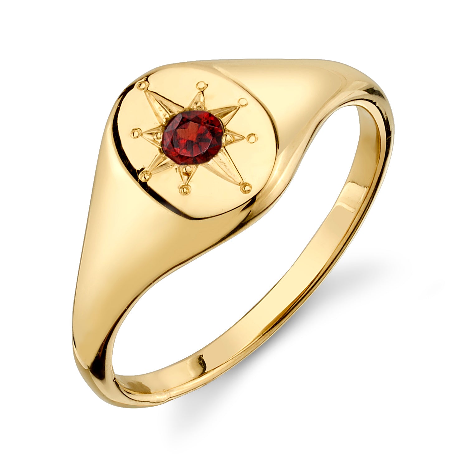 GARNET NORTH STAR SIGNET RING