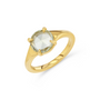 Gold ring with a green gemstone on a white background