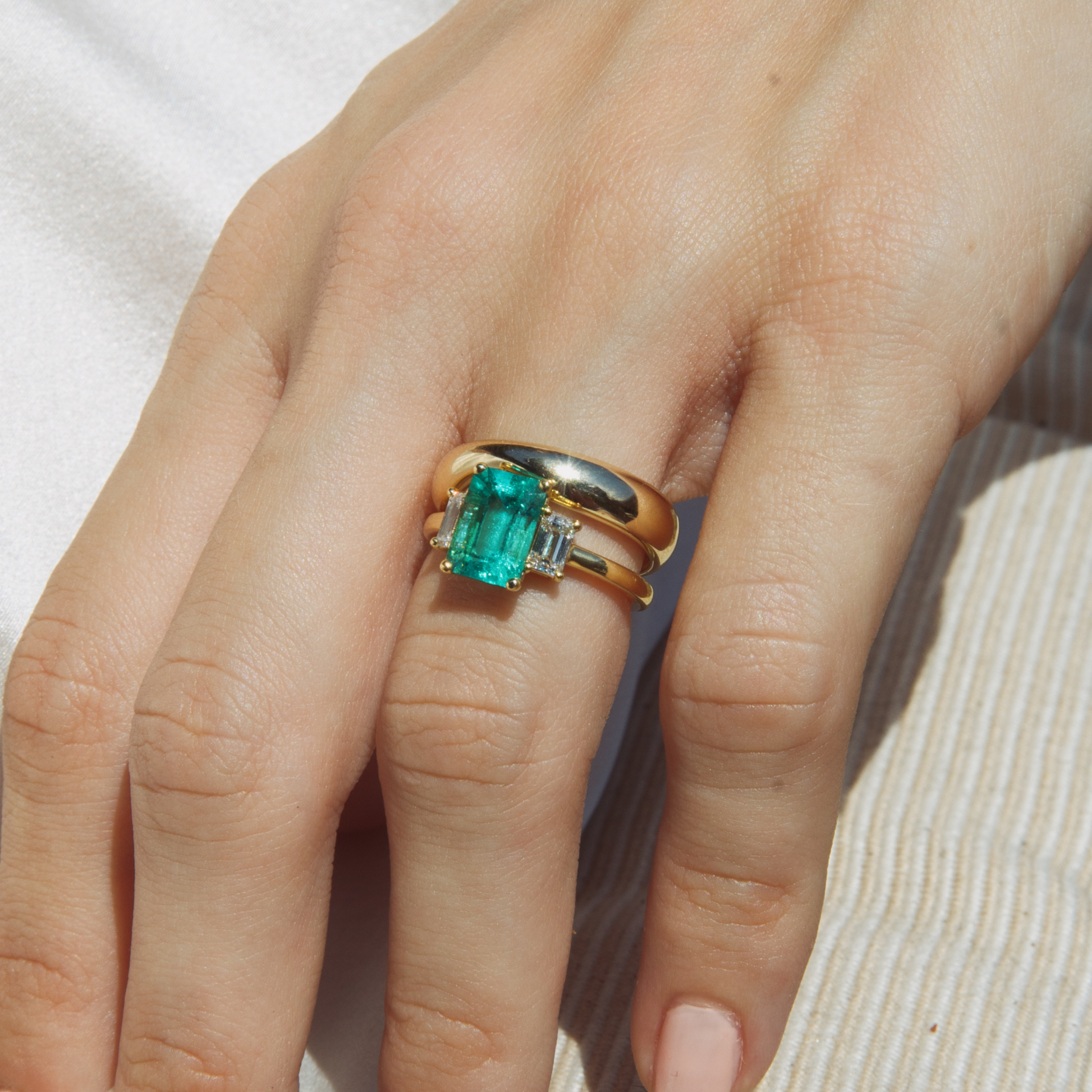 1.95ct Muzo Emerald and Diamond Three-Stone Ring