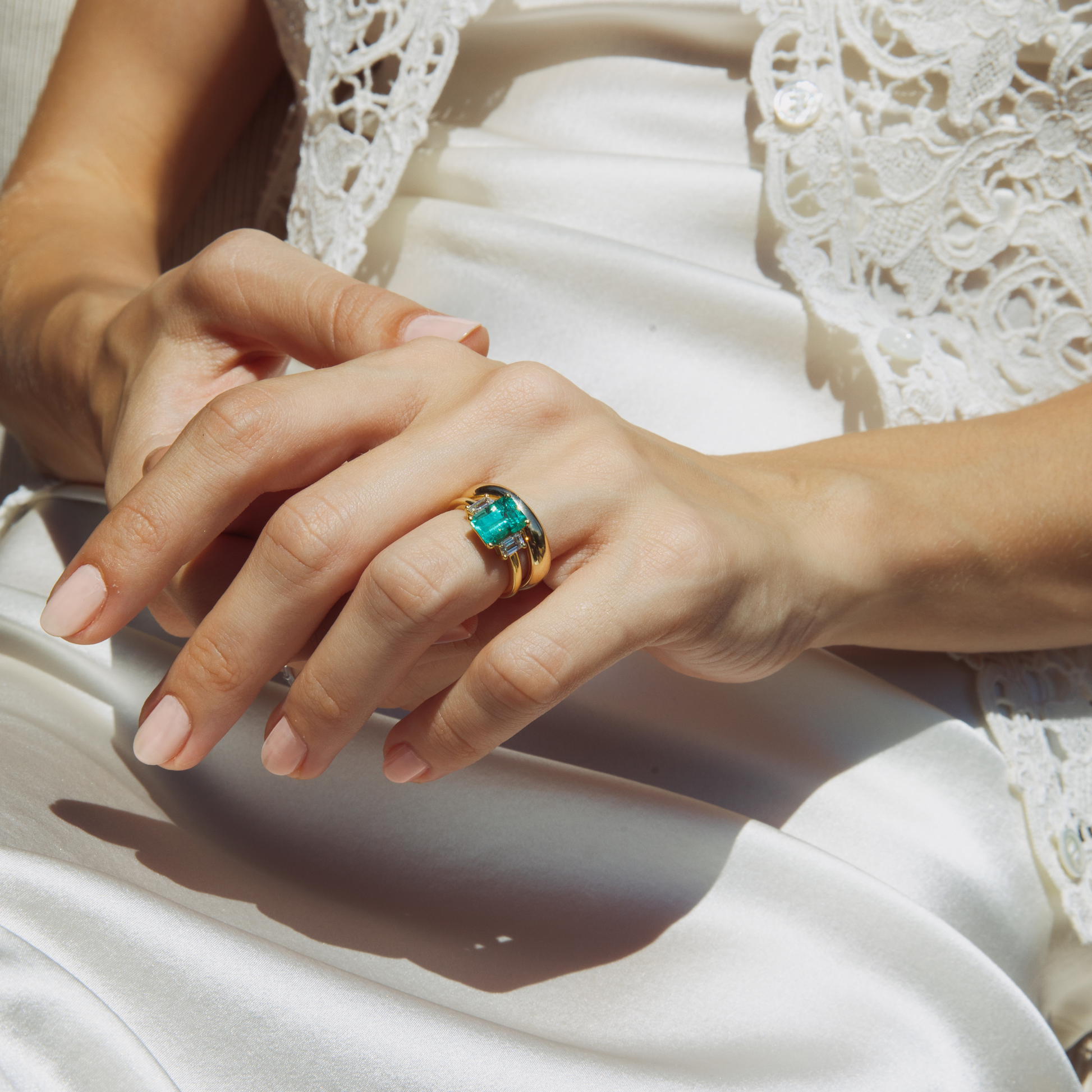 1.95ct Muzo Emerald and Diamond Three-Stone Ring