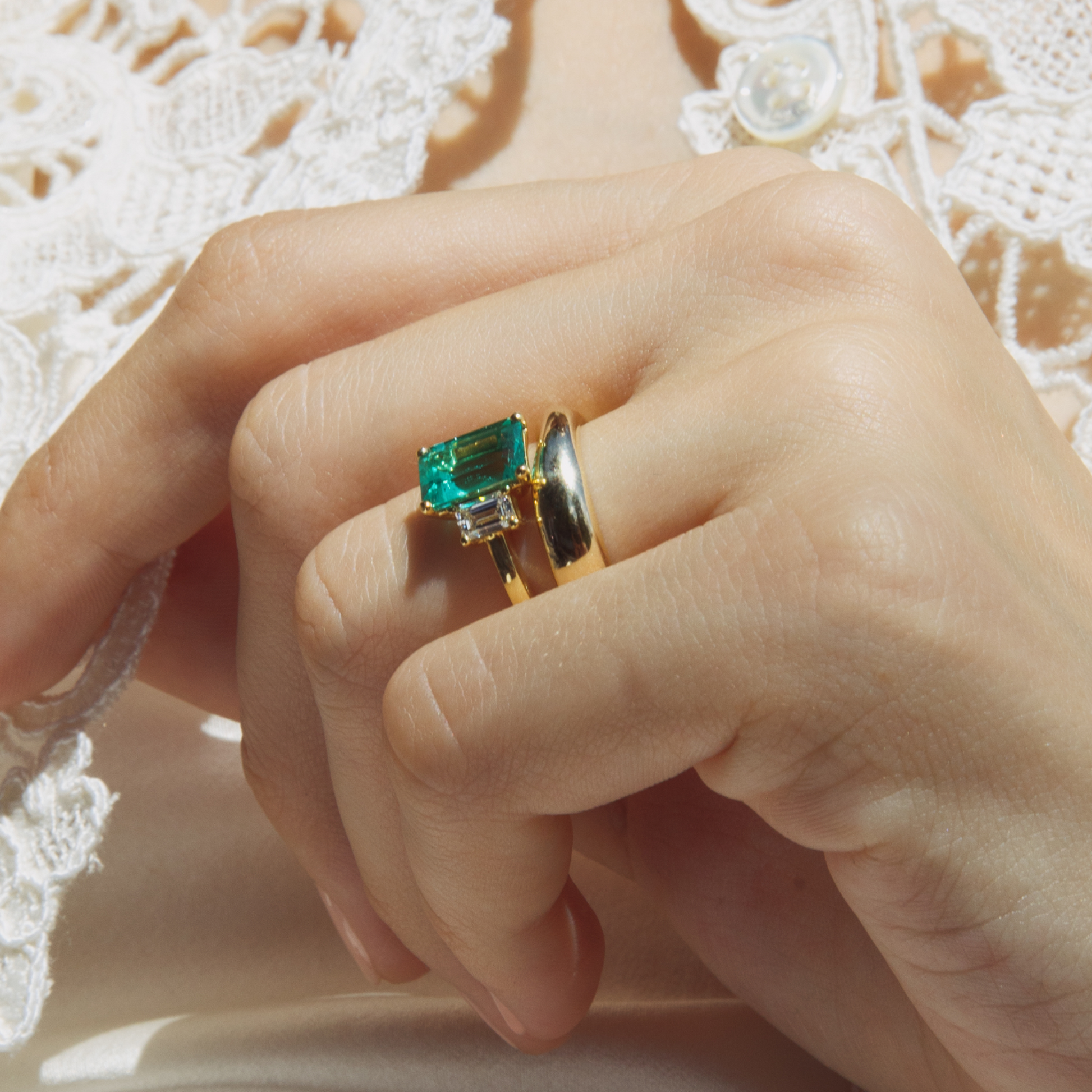 1.95ct Muzo Emerald and Diamond Three-Stone Ring
