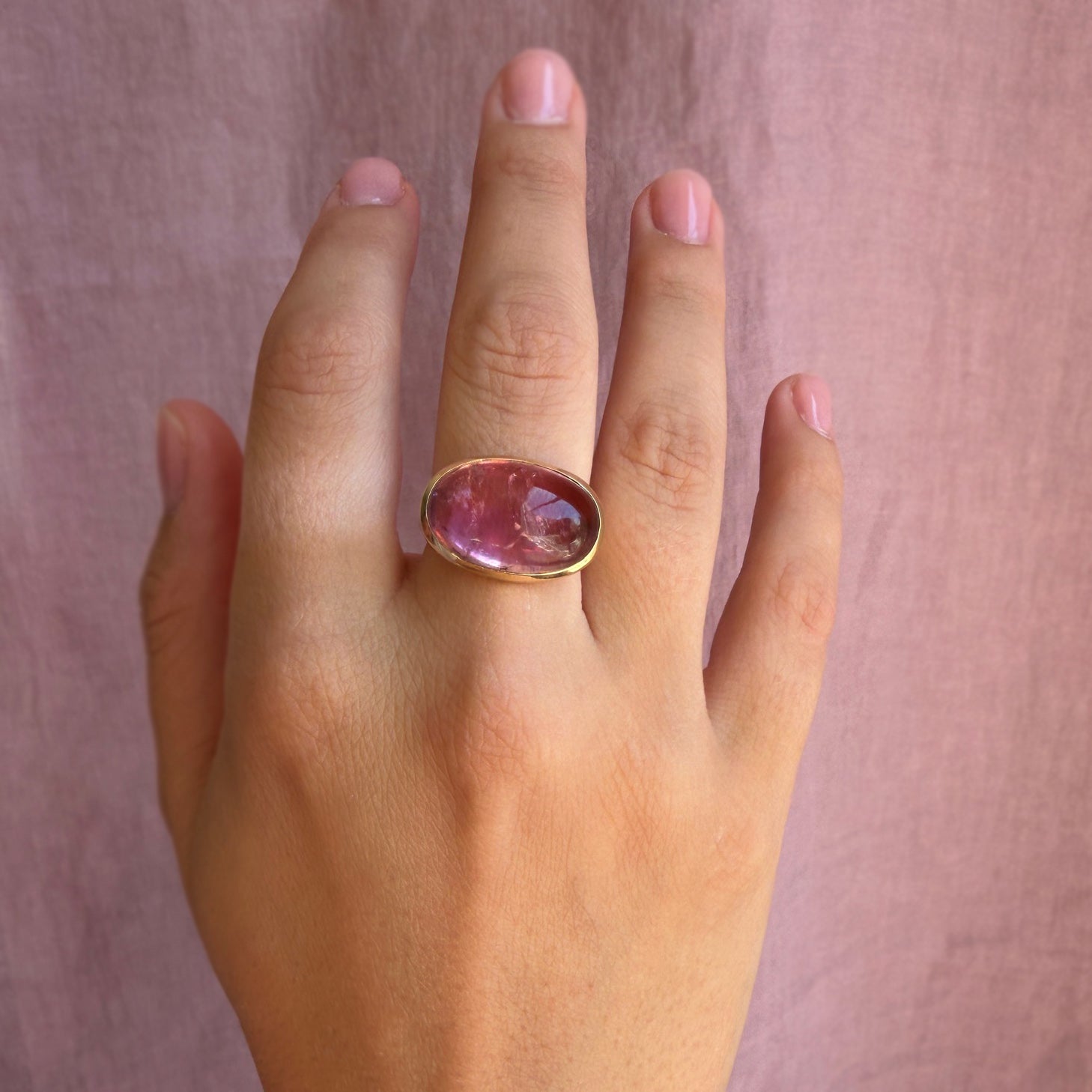 14.5ct Pink Tourmaline Cabochon Bezel Ring