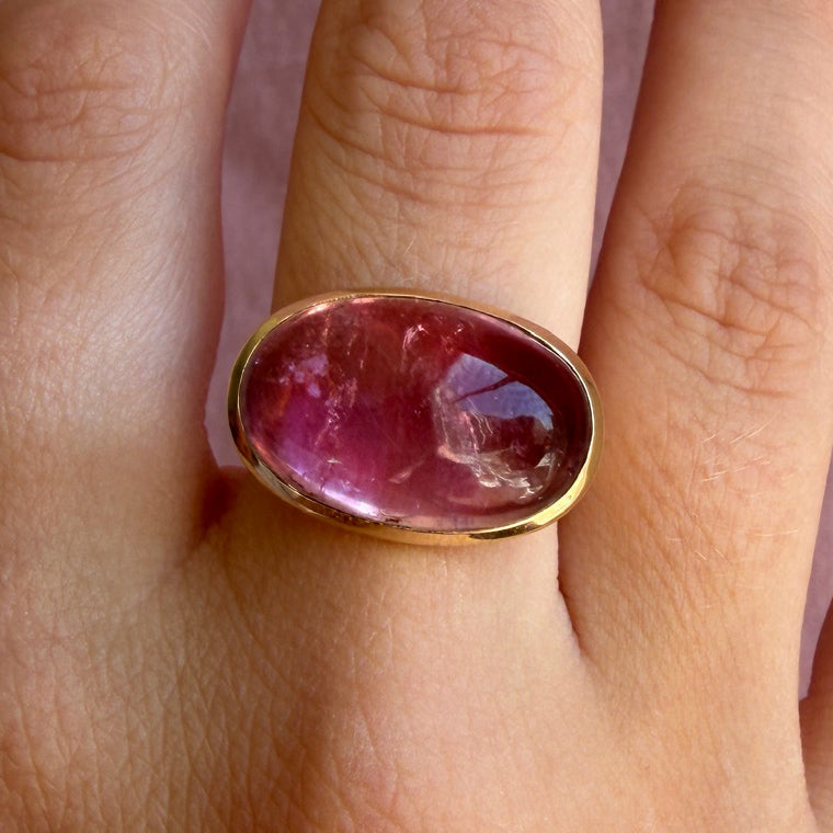 14.5ct Pink Tourmaline Cabochon Bezel Ring