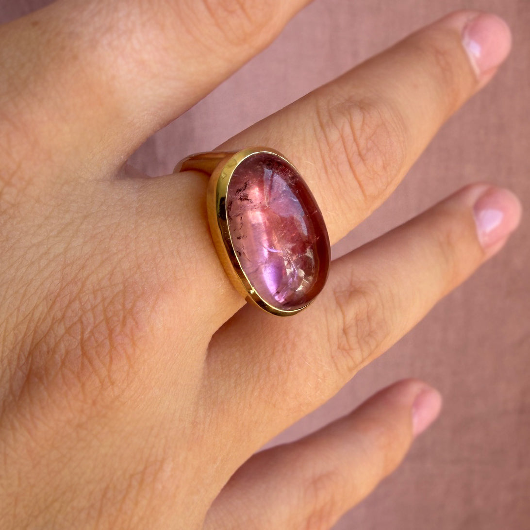 14.5ct Pink Tourmaline Cabochon Bezel Ring