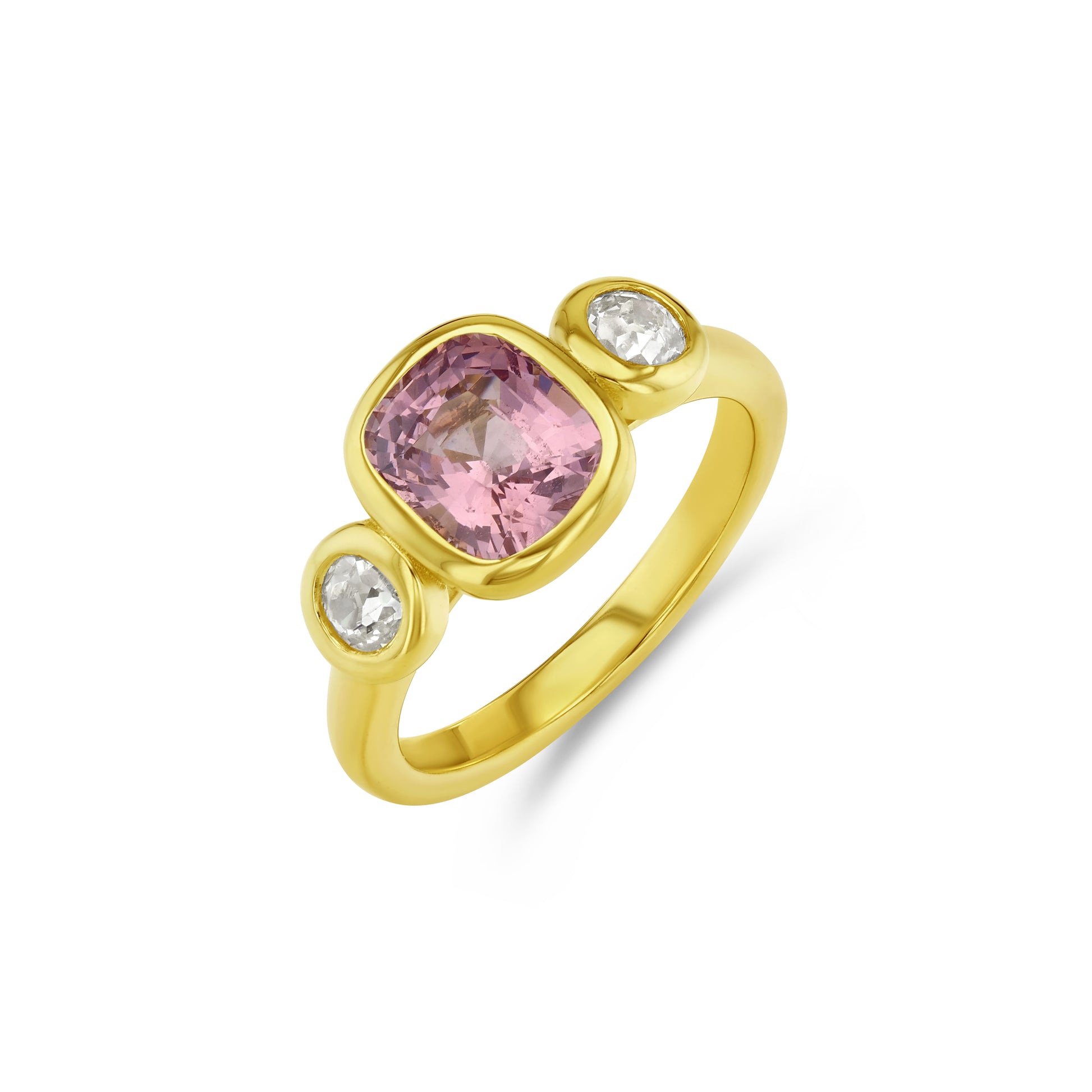 2.13ct Pink Spinel & Diamond Three Stone Bezel Ring