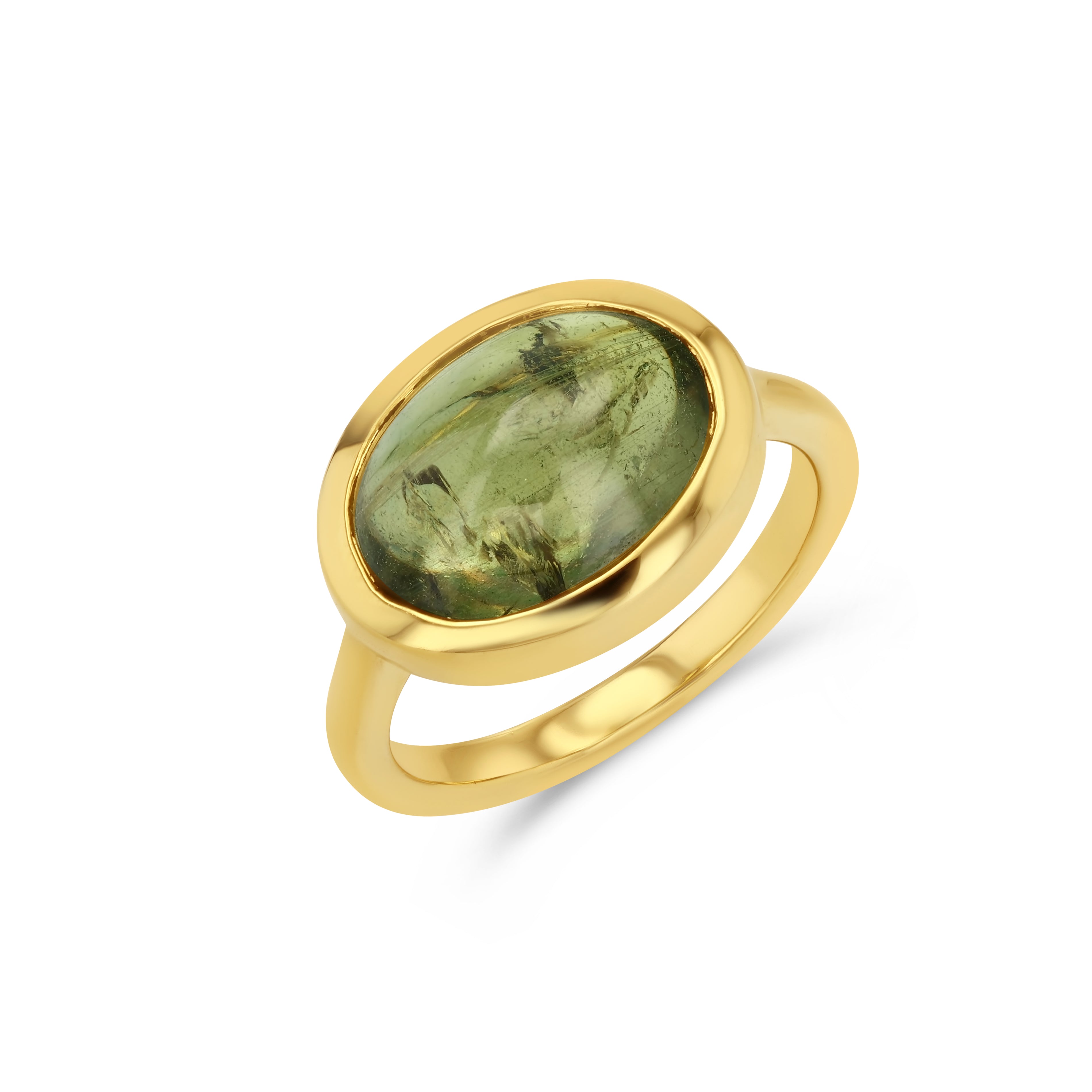 6.35ct Green Sapphire Cabochon Bezel Ring