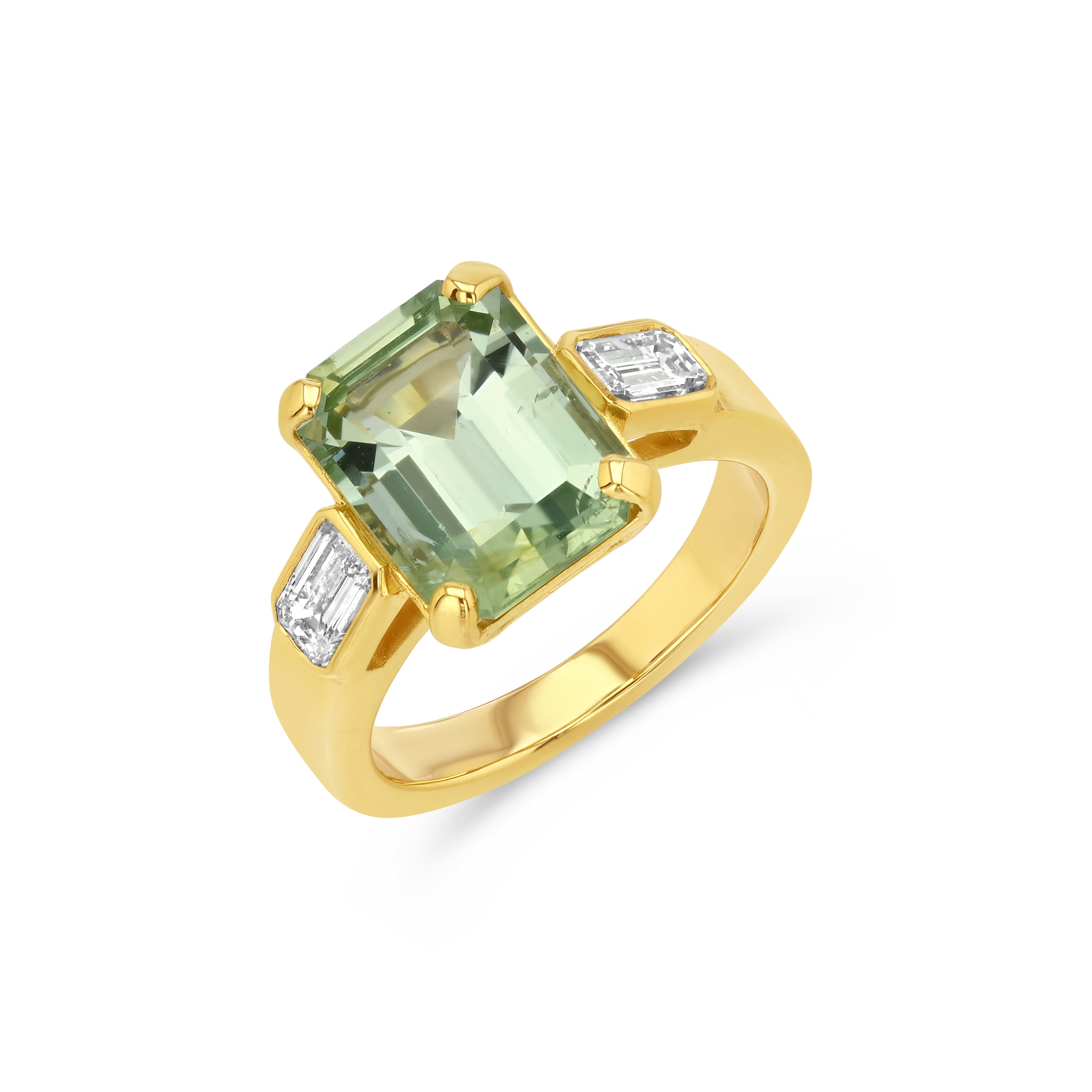 4.18ct Green Tourmaline & Diamond Three Stone Ring