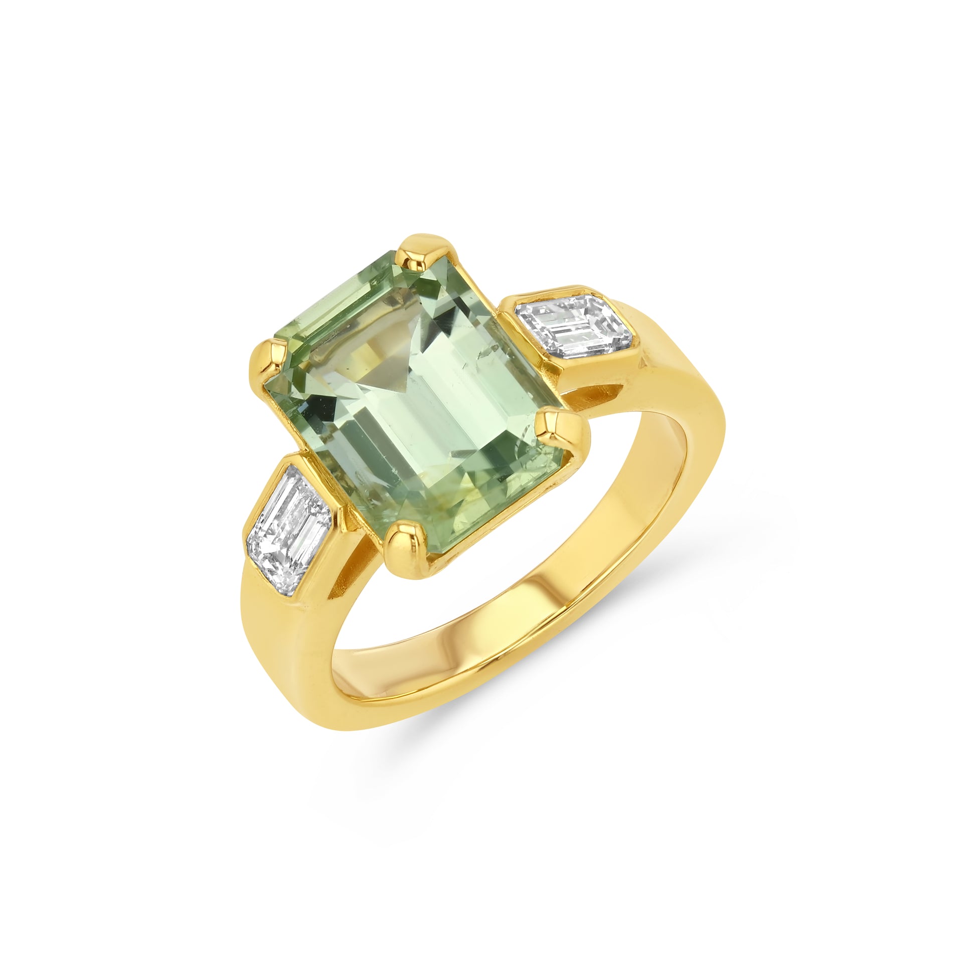 4.18ct Green Tourmaline & Diamond Three Stone Ring