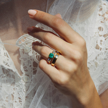 1ct Muzo Emerald and Diamond Three Stone Bezel Ring