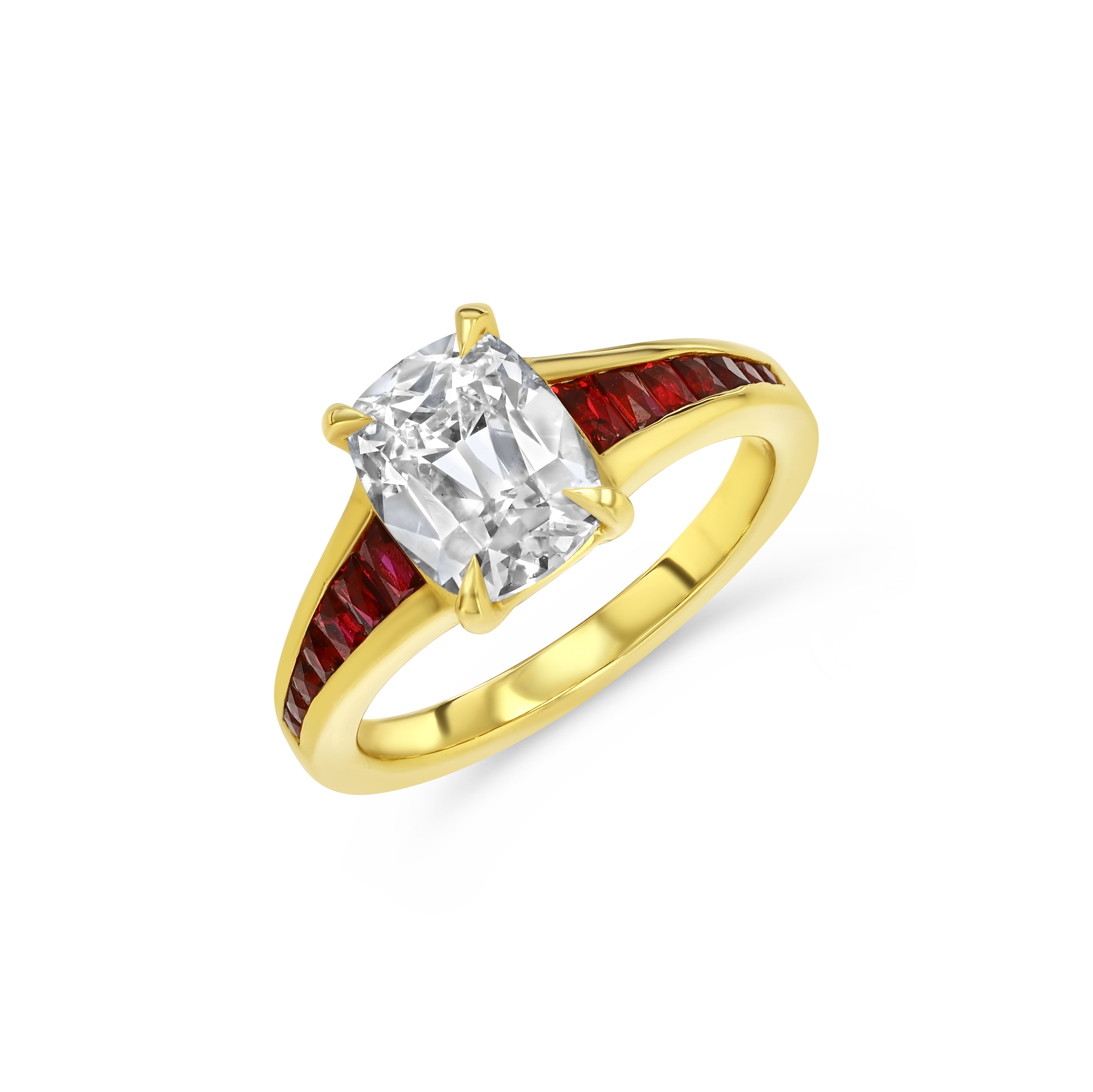 2.21ct Old Mine Cut Diamond & Ruby Millay Ring
