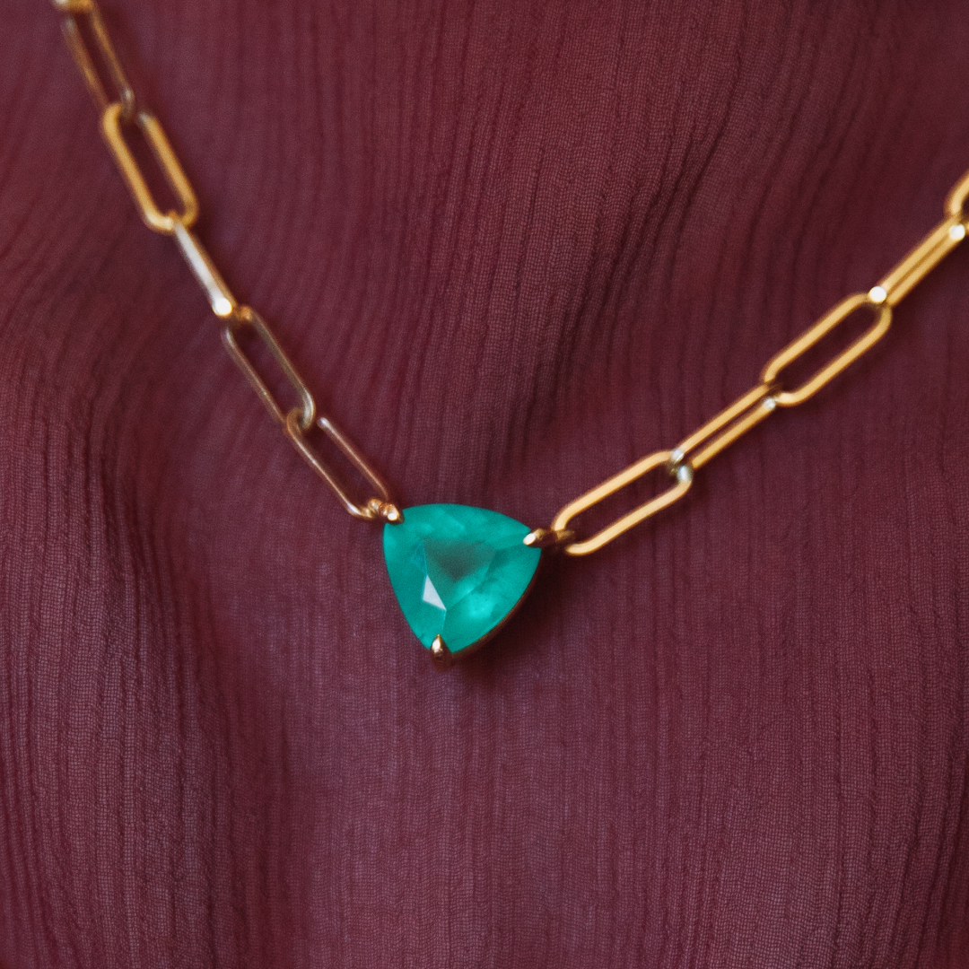 2.36ct Colombian Emerald Trilliant Necklace
