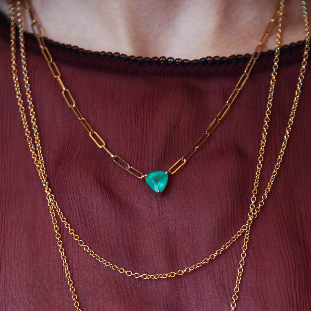 2.36ct Colombian Emerald Trilliant Necklace