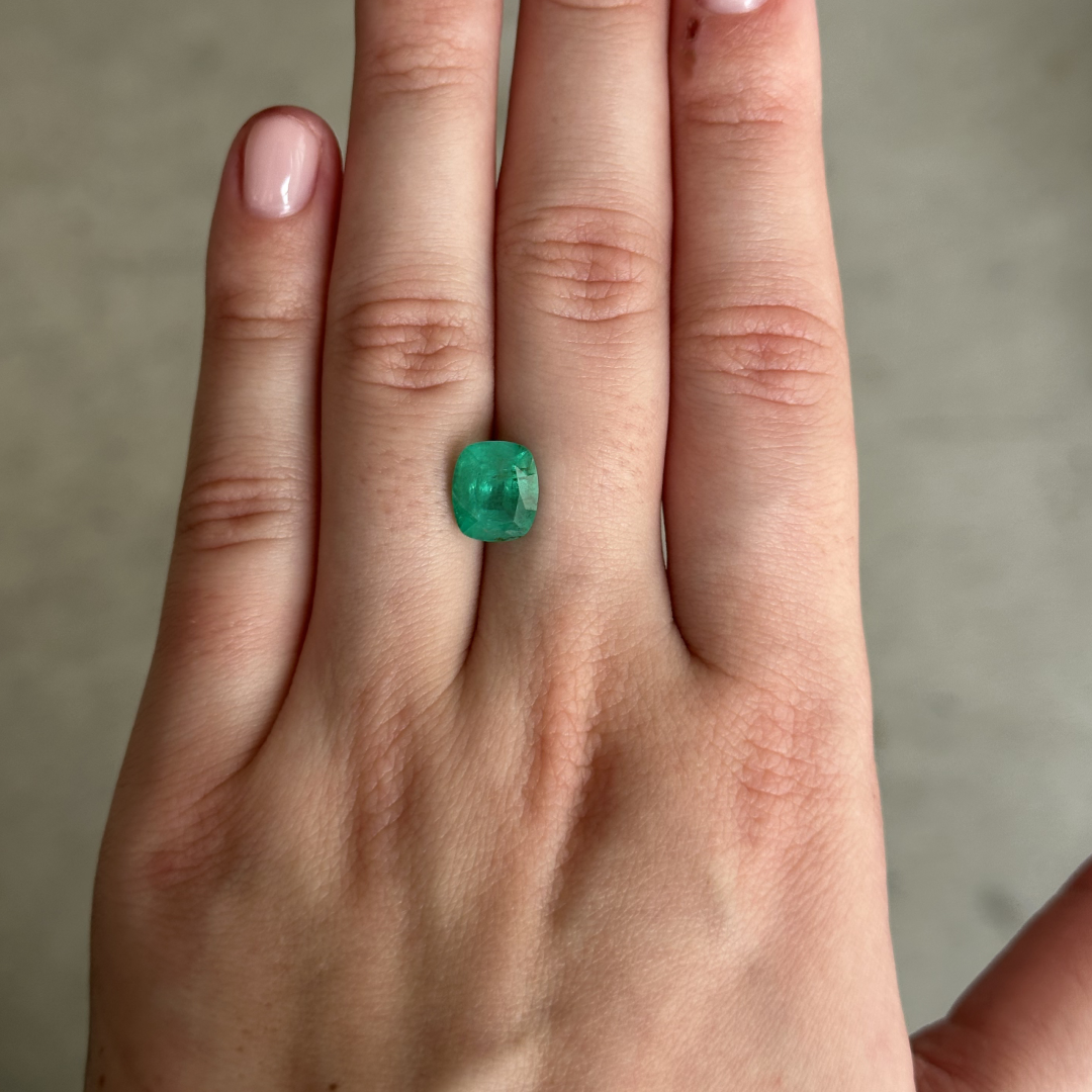 Bespoke 2.57ct Zambian Emerald Cushion Cut