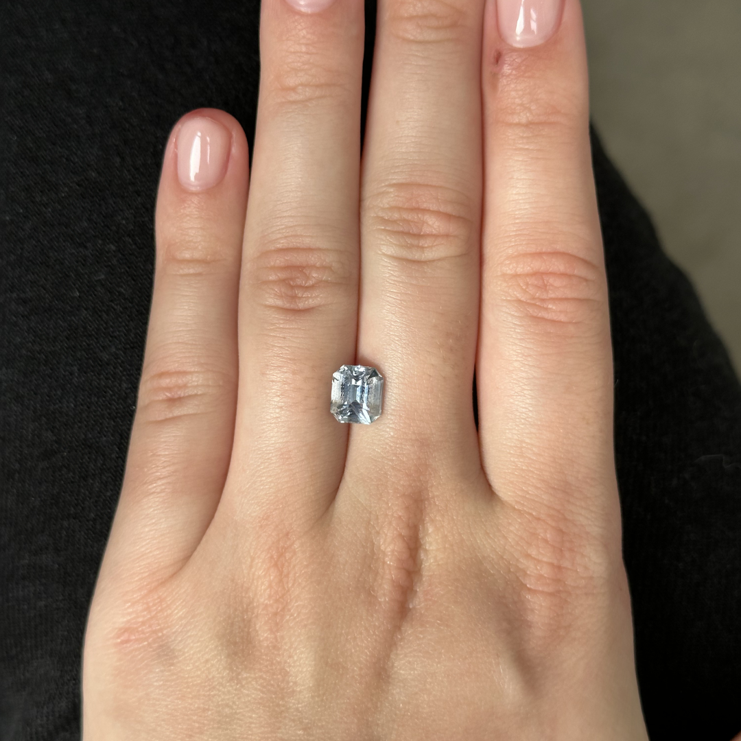 Bespoke 2.58ct Pale Light Blue Sapphire Asscher Cut