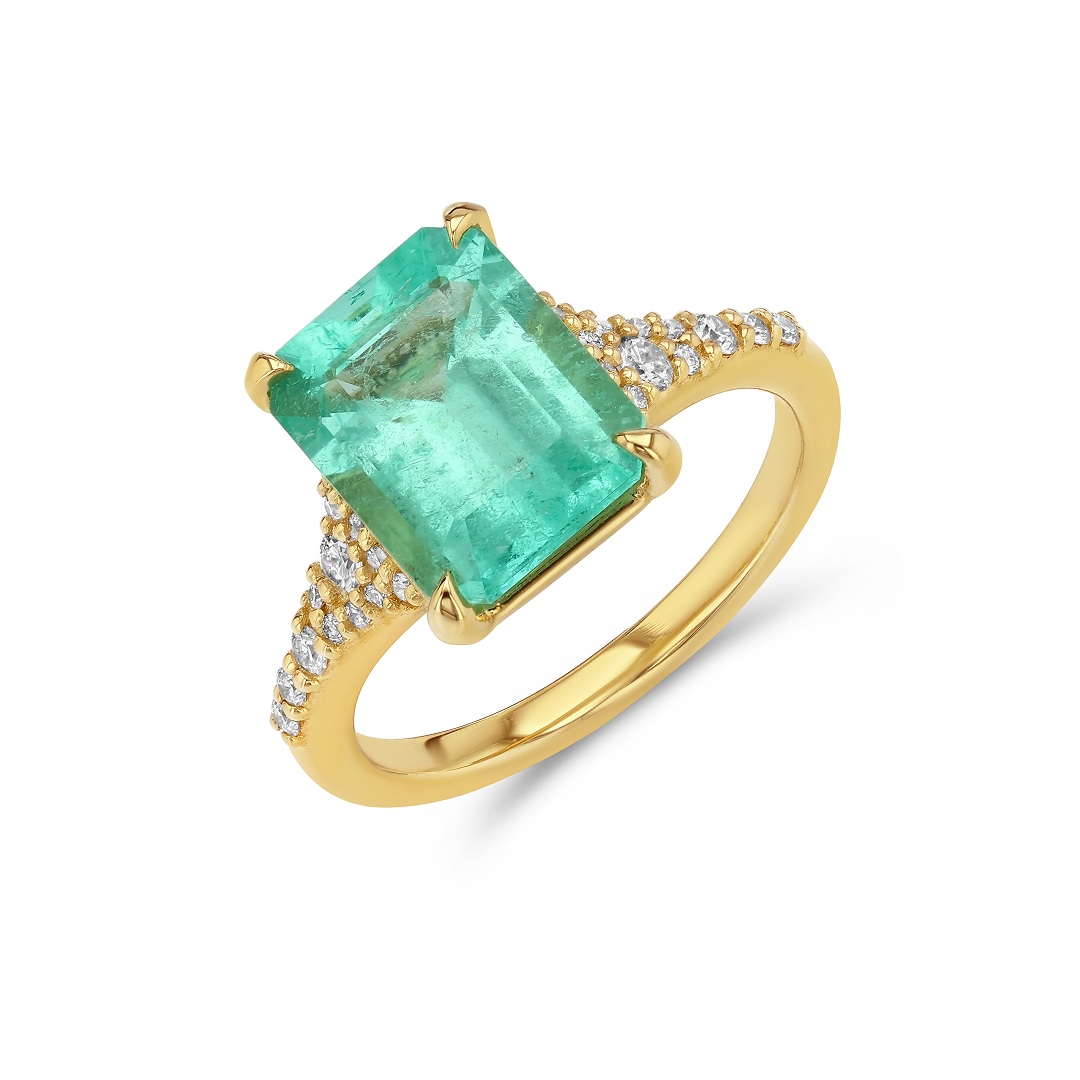 3.48ct Emerald and Confetti Diamond Lark Ring