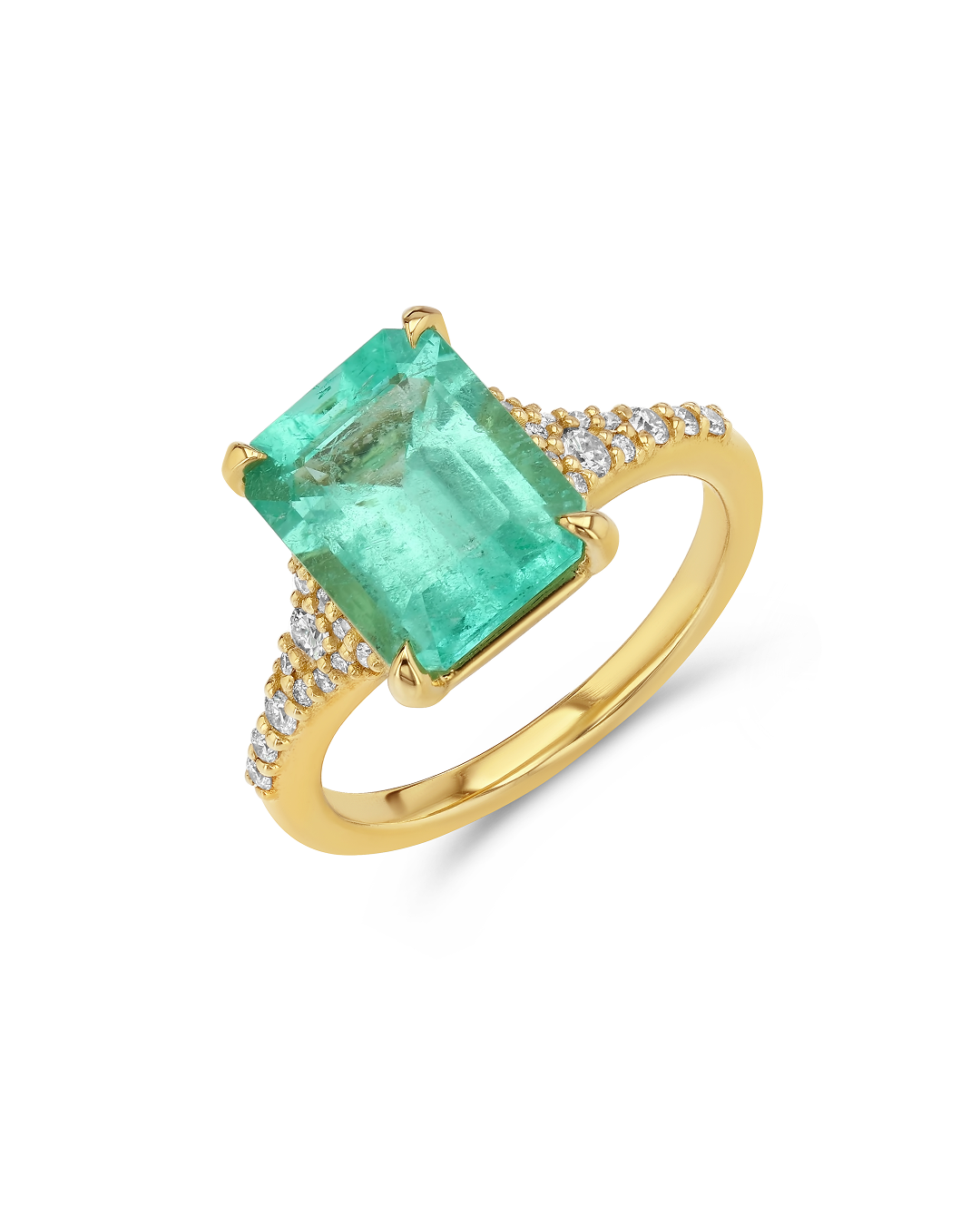 3.48ct Emerald and Confetti Diamond Lark Ring