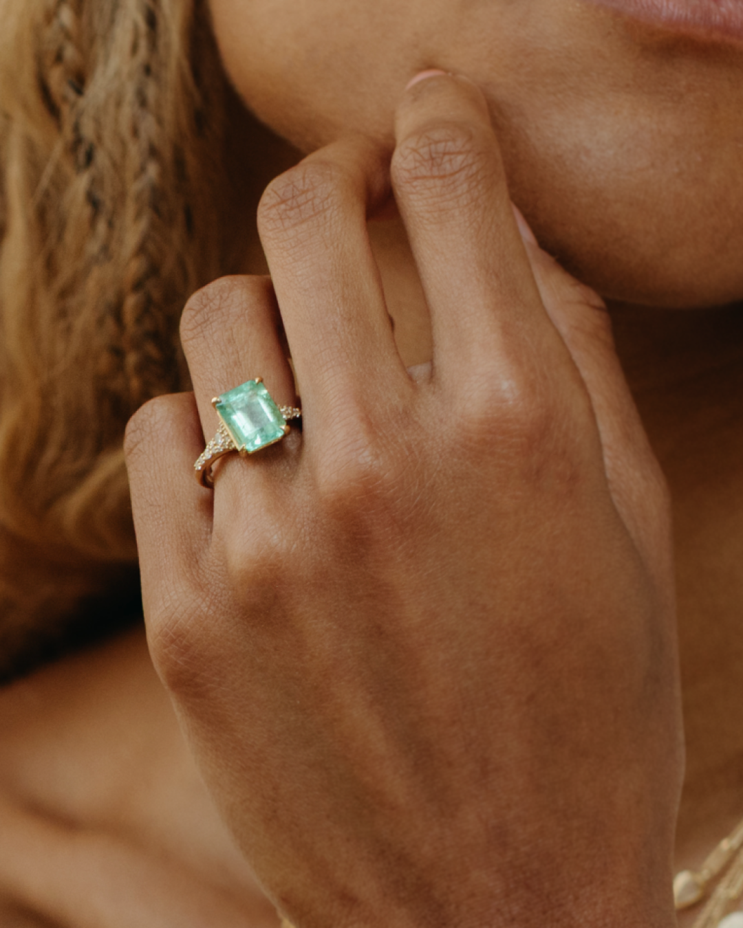 3.48ct Emerald and Confetti Diamond Lark Ring