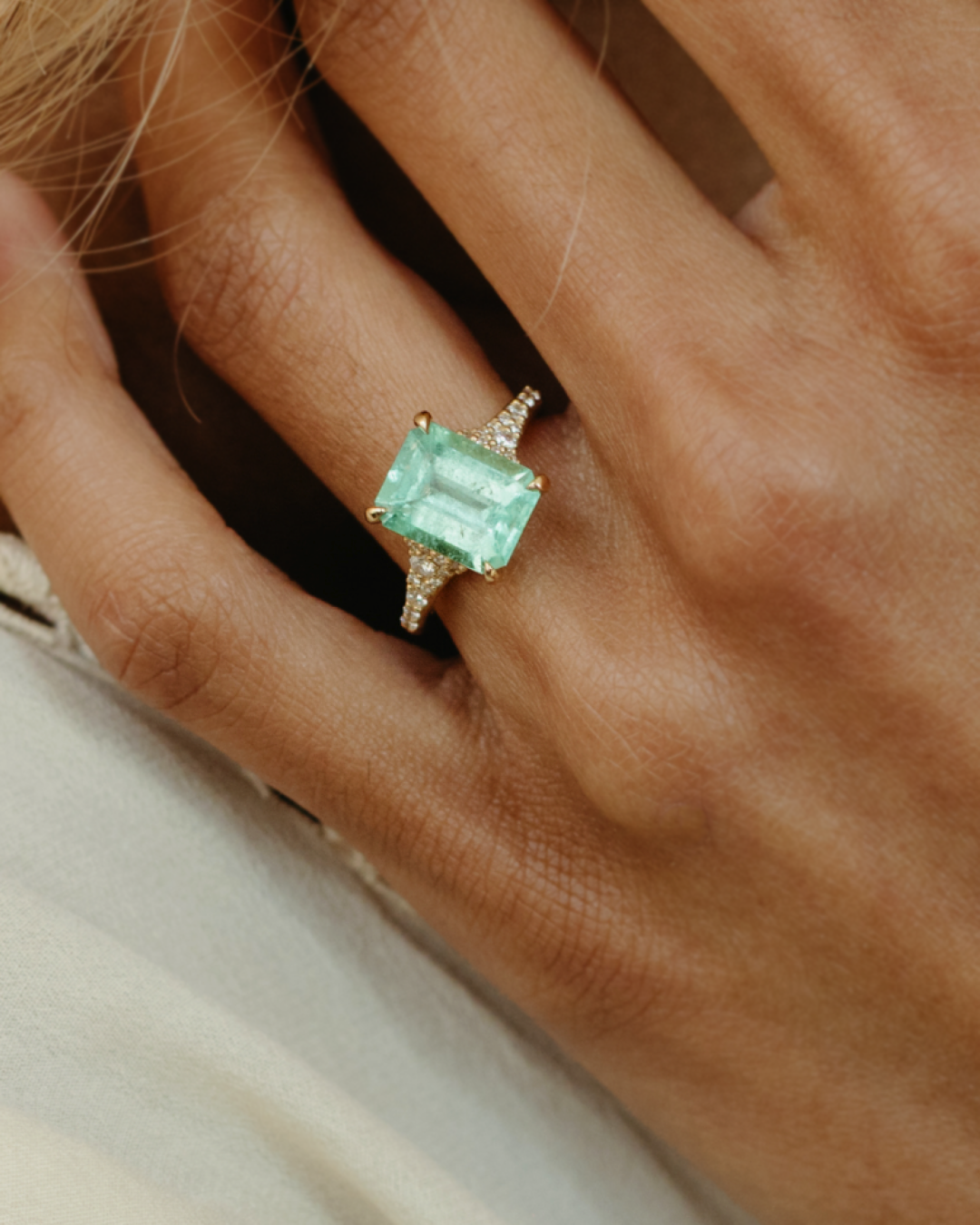 3.48ct Emerald and Confetti Diamond Lark Ring